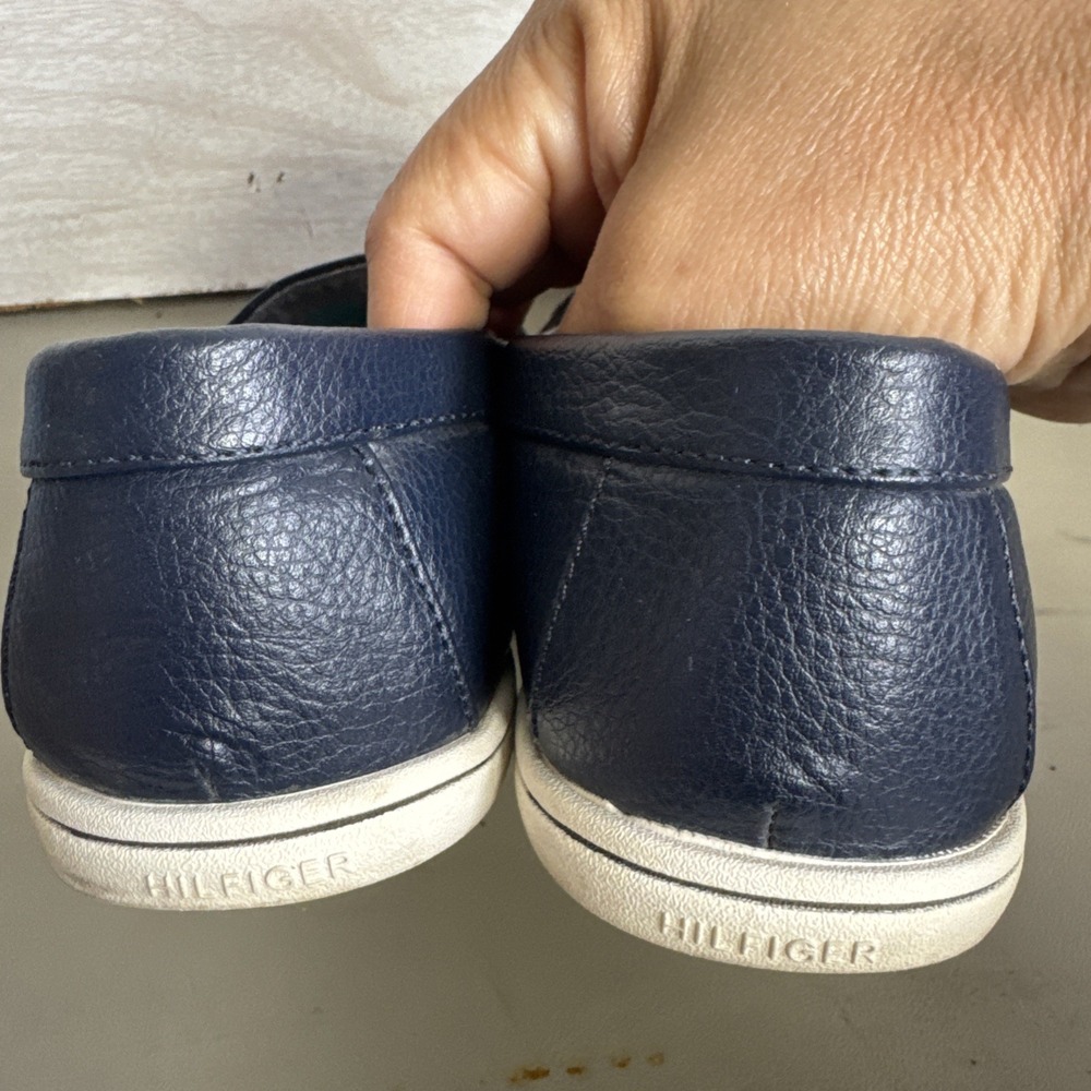 Tommy Hilfiger Navy Blue Monogram Leather Penny Loafers Sz 6.5 - Picture 5 of 9